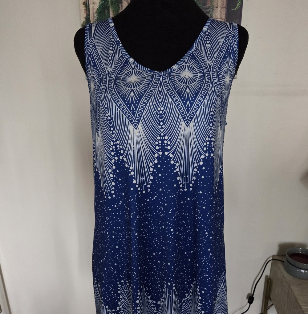 Sleeveless Blue Printed Midi Dress